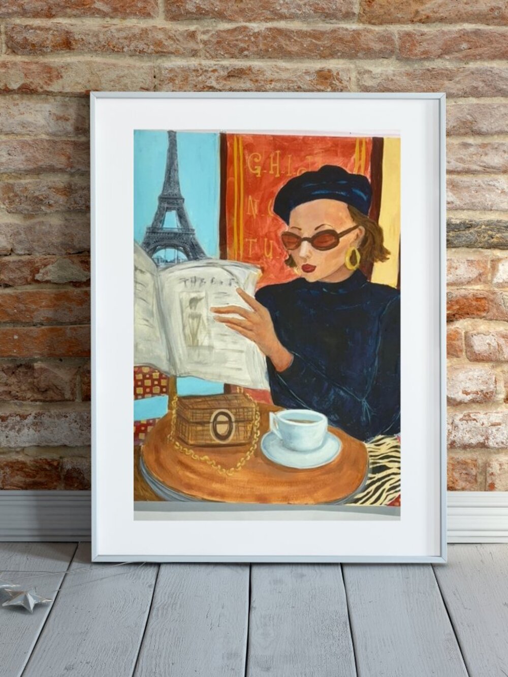 Parisian Café Lady  Original Acrylic  Mixed Media Painting on 18" x 24" Paper